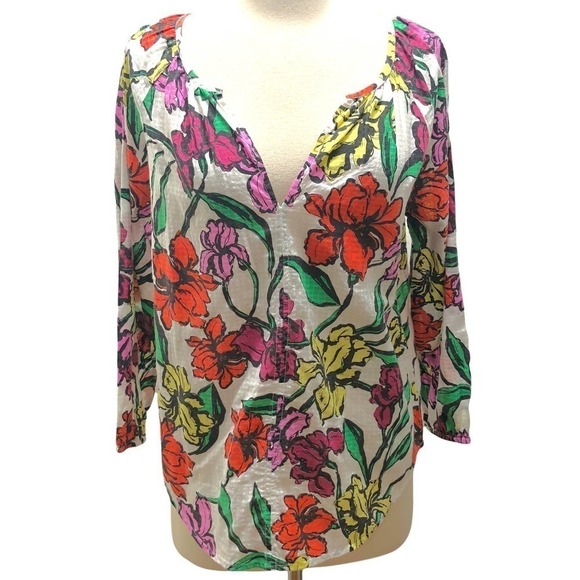Roller Rabbit Jorales Lucy Top Iris Floral Red Purple Yellow Green SMALL NWT - Picture 4 of 13